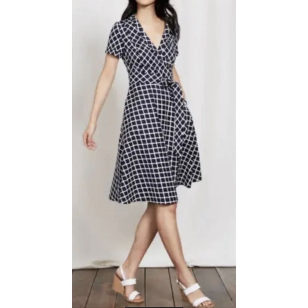 Boden Lara Navy&White Fixed Wrap Knee Length Dress Size 14L